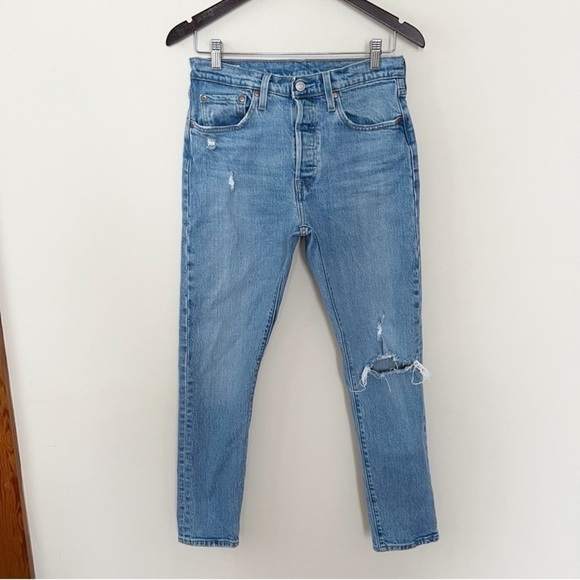 Levi's Denim - Levi's 501 Premium High Rise Mom Jean Button Fly Distressed Straight Leg Size 28